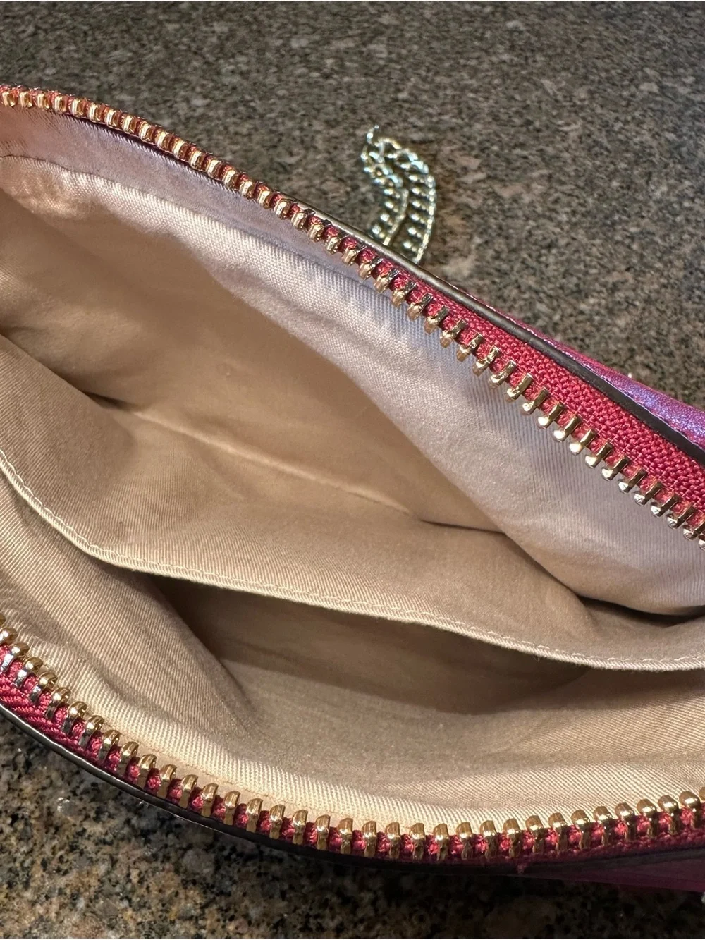 Coach Port Wine Color Leather Crossbody Bag Gold Chain C1394-25362